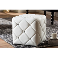 Baxton Studio 1710-White Stacey Modern and Contemporary White Faux Leather Upholstered Ottoman